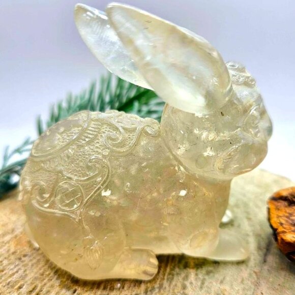 Nature Crystal Chips Resin Blessing Fortune Big Rabbit  Figure - Picture 2 of 10